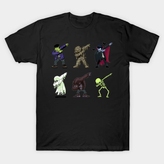 Dabbing Halloween Creatures Skeleton Zombie Dab T-Shirt by vo_maria